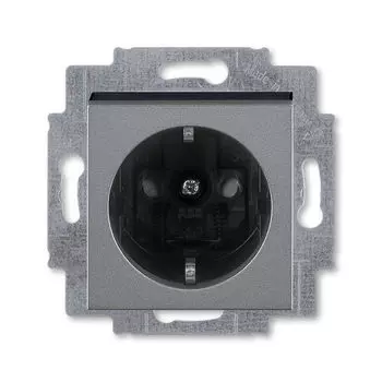 Розетка ABB Levit с заземлением со шторками 16А сталь / дымчатый чёрный 5520H-A03457 69W 2CHH203457A6069