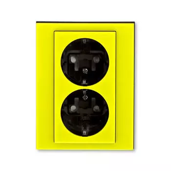 Розетка двойная ABB Levit с заземлением со шторками 16А жёлтый / дымчатый чёрный 5522H-C03457 64W 2CHH223457C6064
