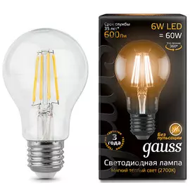 Светодиодная лампа Gauss Filament A60 E27 6W 2700K 102802106