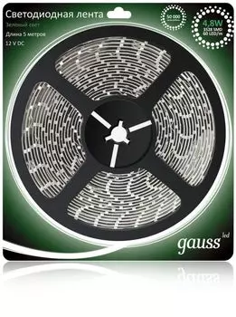 Светодиодная лента Gauss 5M Зелёный 4.8W 3528SMD 60LED/m EB312000605