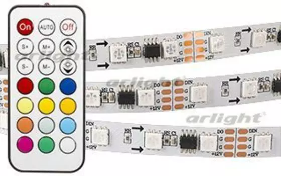 Светодиодная лента SPI-5000-IR21B 12V RGB (5060,300 LED x3,1804, ПДУ) Arlight 020980 SMD 5060 5м.