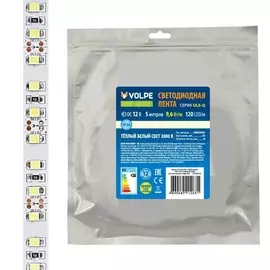 Светодиодная лента ULS-Q330 2835-120LED/m-8mm-IP20-DC12V-9,6W/m-5M-3000K катушка в герметичной упаковке Volpe