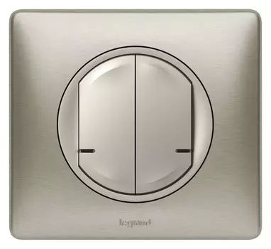Умный беспроводной выключатель 2-клавишный. Цвет Титан. Рамка Титан. Legrand Celiane with NETATMO 067774