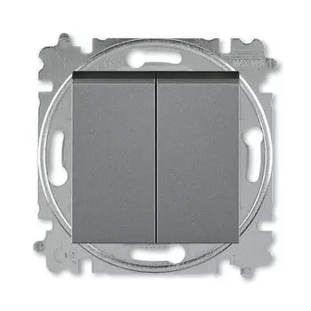 Выключатель кнопочный двухклавишный ABB Levit сталь / дымчатый чёрный 3559H-A87445 69W 2CHH598745A6069