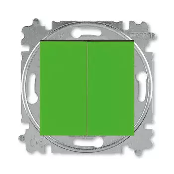 Выключатель кнопочный двухклавишный ABB Levit зелёный / дымчатый чёрный 3559H-A87445 67W 2CHH598745A6067