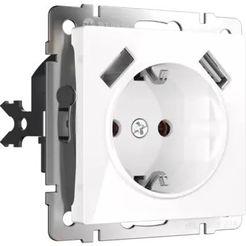 WL01-SKGS-USBx2-IP20 Розетка с заземлением, шторками и USBх2 (белая) Antik Werkel a033473