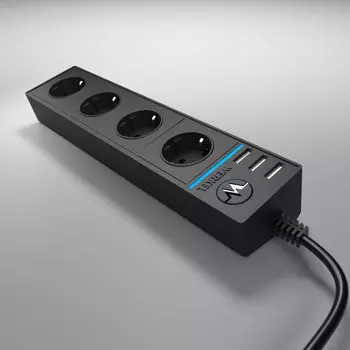 WL20-04-03 Розеточный блок 4-х местный + 3 USB черный Diamant Werkel a039975