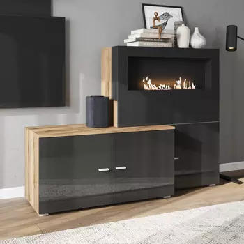 Тумба под телевизор с камином Хюгге