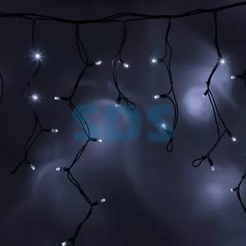 Гирлянда Айсикл (бахрома) светодиодный, 4,0 х 0,6 м, черный провод КАУЧУК, 230 В, диоды белые, 128 LED NEON-NIGHT