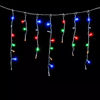 Гирлянда Бахрома 3,1 x 0,5 м Разноцветная с Мерцанием Белого Диода 220В, 150 LED, Провод Прозрачный ПВХ, IP54