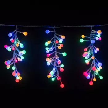 Гирлянда Бахрома Грозди Винограда 3м Разноцветная 24В, Диаметр Шарика 30мм, 256 LED, Провод Черный ПВХ, IP54