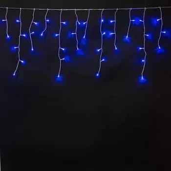 Гирлянда Бахрома на Батарейках 3 х 0,5 м Синяя, 100 LED, Провод Прозрачный Силикон, IP65