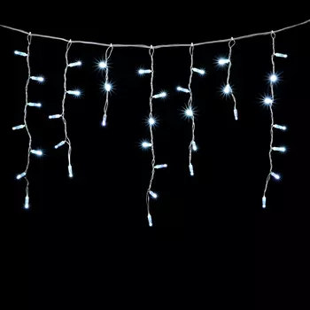Гирлянда Бахрома с Колпачком 4,9 x 0,5 м Белая с Мерцанием Белого Диода 220В, 200 LED, Провод Прозрачный ПВХ, IP65