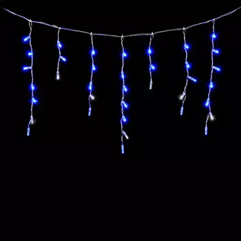 Гирлянда Бахрома с Колпачком 4,9 x 0,5 м Синяя с Мерцанием Белого Диода 220В, 200 LED, Провод Прозрачный ПВХ, IP65