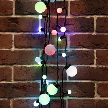 Гирлянда Мультишарики 17,5мм, Ø23мм, Ø17,5мм, Ø45мм 10м черный ПВХ, 80 диодов, цвет RGB