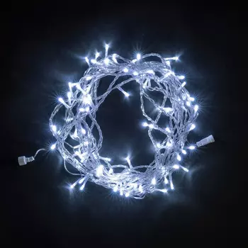 Гирлянда Нить 10м Белая 220В, 100 LED, Провод Прозрачный ПВХ, IP54