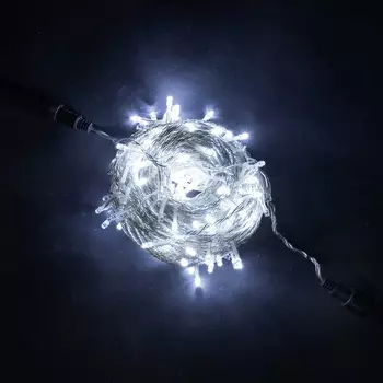 Гирлянда Нить 10м Белая 24В, 100 LED, Провод Прозрачный Силикон, IP65