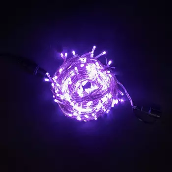Гирлянда Нить 10м Лиловая 24В, 100 LED, Провод Прозрачный Силикон, IP65