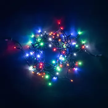 Гирлянда Нить 10м Разноцветная 24В, 100 LED, Провод Черный ПВХ, IP54