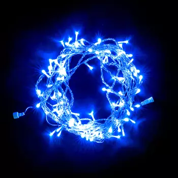 Гирлянда Нить 10м Синяя 24В, 100 LED, Провод Прозрачный ПВХ, IP54