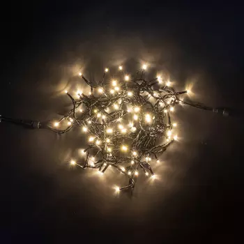 Гирлянда Нить 10м Тепло-Белая 24В, 100 LED, Провод Черный ПВХ, IP54