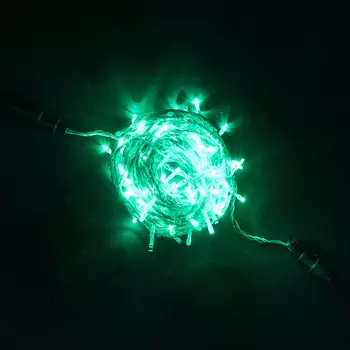Гирлянда Нить 10м Зеленая 24В, 100 LED, Провод Прозрачный Силикон, IP65