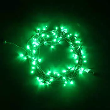 Гирлянда Нить 10м Зеленая 24В, 100 LED, Провод Зеленый Силикон, IP65