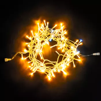 Гирлянда Нить 10м Желтая с Мерцанием Белого Диода 24В, 100 LED, Провод Прозрачный ПВХ, IP54