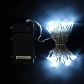 Гирлянда Нить на Батарейках 5м Белая, 50 LED, Провод Прозрачный Силикон, IP65
