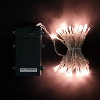 Гирлянда Нить на Батарейках с Таймером 10м Хани-Голд, 100 LED, Провод Прозрачный Силикон, IP65