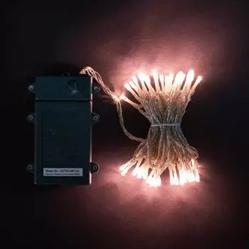 Гирлянда Нить на Батарейках с Таймером 5м Хани-Голд, 50 LED, Провод Прозрачный Силикон, IP65