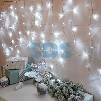 Гирлянда светодиодная Бахрома 3х0,8 м 200 LED БЕЛЫЕ, прозрачный ПВХ
