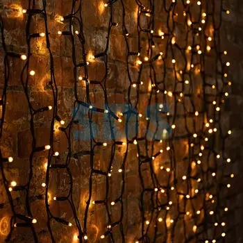 Гирлянда Светодиодный Дождь 2х1,5м, постоянное свечение, черный провод КАУЧУК, 230 В, диоды ЖЁЛТЫЕ, 360 LED