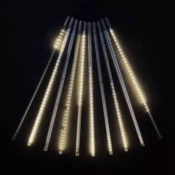 Гирлянда Тающие Сосульки 10шт по 50см, 24В, 680 Тепло-Белых Светодиодов, Провод Черный ПВХ, IP55