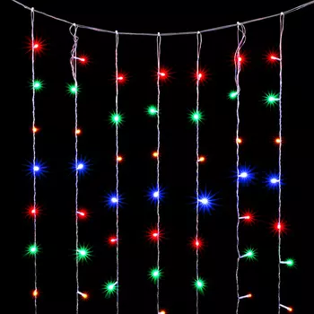 Гирлянда Занавес 2 x 2 м Разноцветный 220В, 400 LED, Провод Прозрачный ПВХ, IP20