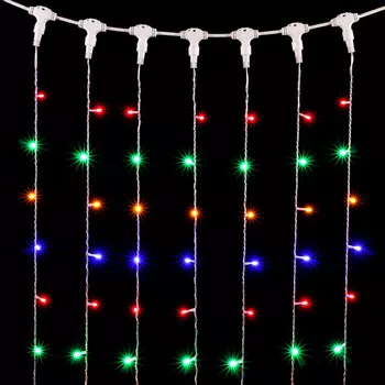 Гирлянда Занавес 2 x 3 м Разноцветный 220В, 600 LED, Провод Прозрачный ПВХ, IP54