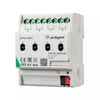 INTELLIGENT ARLIGHT Релейный модуль KNX-704-SW20-DIN (BUS, 4x20A) (Arlight, -)