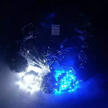 Комплект 10 Бело-Сине-Красных Нитей по 10м, 1000 LED, Провод Черный Силикон, IP65
