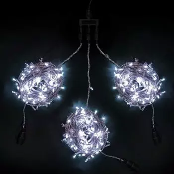 Комплект 3 Белых Нити по 20м c Контроллером, 600 LED, Провод Прозрачный Силикон, IP65