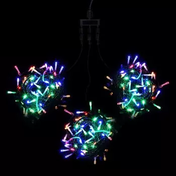 Комплект 3 Разноцветных Нити по 20м c Контроллером, 600 LED, Провод Черный Силикон, IP65