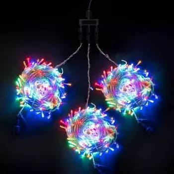 Комплект 3 Разноцветных Нити по 20м c Контроллером, 600 LED, Провод Прозрачный Силикон, IP65