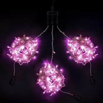 Комплект 3 Светло-Розовых Нити по 20м c Контроллером, 600 LED, Провод Прозрачный Силикон, IP65
