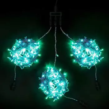 Комплект 3 Зеленых Нити по 20м c Контроллером, 600 LED, Провод Прозрачный Силикон, IP65