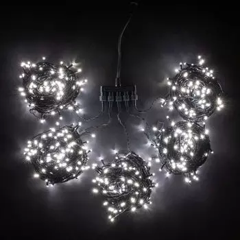 Комплект 5 Белых Нитей по 20м, 900 LED, Провод Черный Силикон, IP65