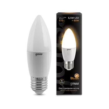 Лампа Gauss Свеча 6.5W 520lm 3000К E27 LED 1/10/101