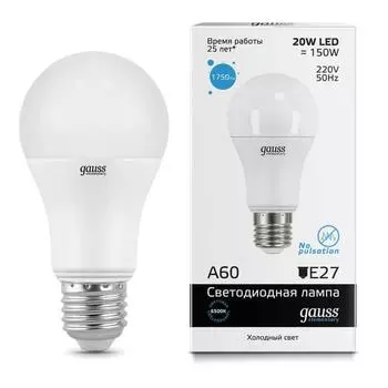 Лампа светодиодная Gauss E27 20W 6500K матовая 23239