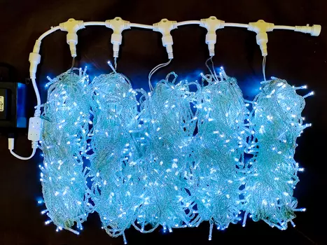 Светодиодная гирлянда Rich LED 5 Нитей по 20 м, 1000 LED, 24 В, белая, прозрачный провод, RL-S5*20-T/W