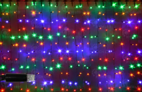 Светодиодный занавес (дождь) Rich LED 2*9 м, влагозащитный колпачок, мульти, черный провод, RL-C2*9-CB/M
