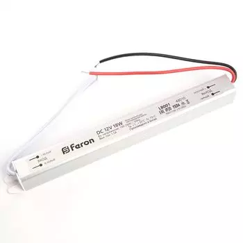 Трансформатор электронный для светодиодной ленты 18W 12V ( ультратонкий драйвер), LB001 FERON