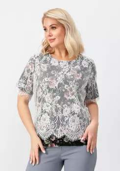 Блуза цветочная с кружевом